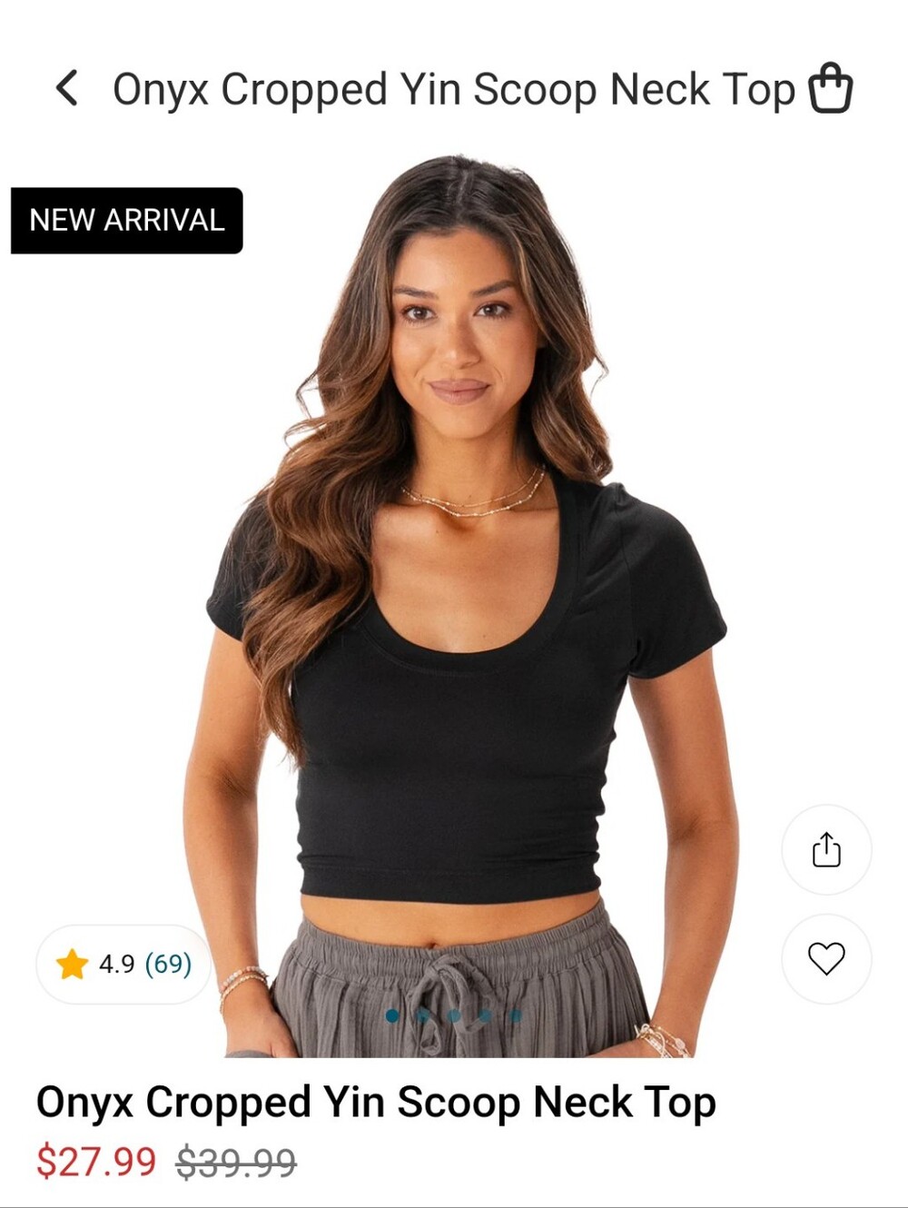 NWT Lotus And Luna Onyx Cropped Yin Scoop Neck Top Size S